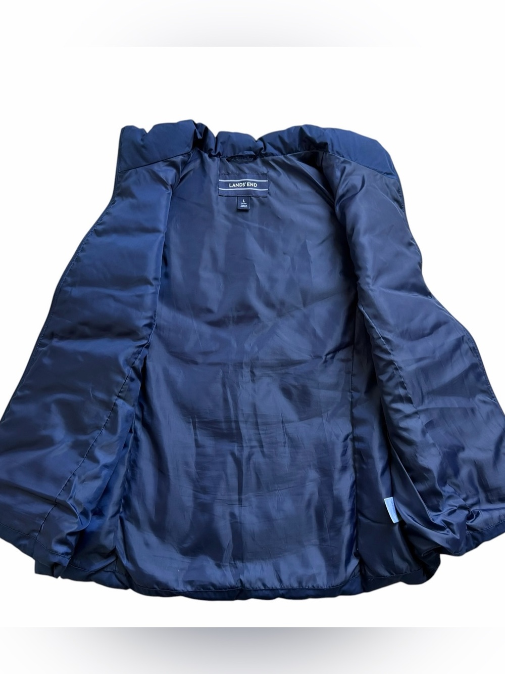 Lands End Women’s 600 Fill Down Puffer Vest 14/16 Blue Chevron Quilted Winter - Picture 4 of 6